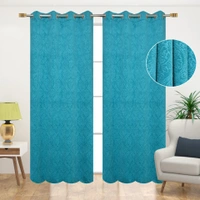 Panipat Textile Hub Polyester Eyelet Aqua Designer Print Velvet Blackout curtains Pack of 2 ₹ 999 - Long Door (4x9 Feet), Aqua