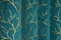 Panipat Textile Hub Aqua velvet Premium Shining Foil Chinaar Print Blackout Curtains Pack of 2  - Door (4 x 7 Feet)