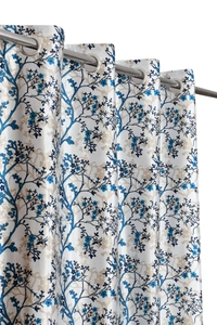 Panipat Textile Hub Polyester Eyelet Aqua Designer Print curtains Pack of 2 - Long Door (4x9 Feet), Bright Turquoise