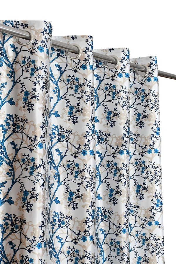 Panipat Textile Hub Polyester Eyelet Aqua Designer Print curtains Pack of 2 - Long Door (4x9 Feet), Bright Turquoise