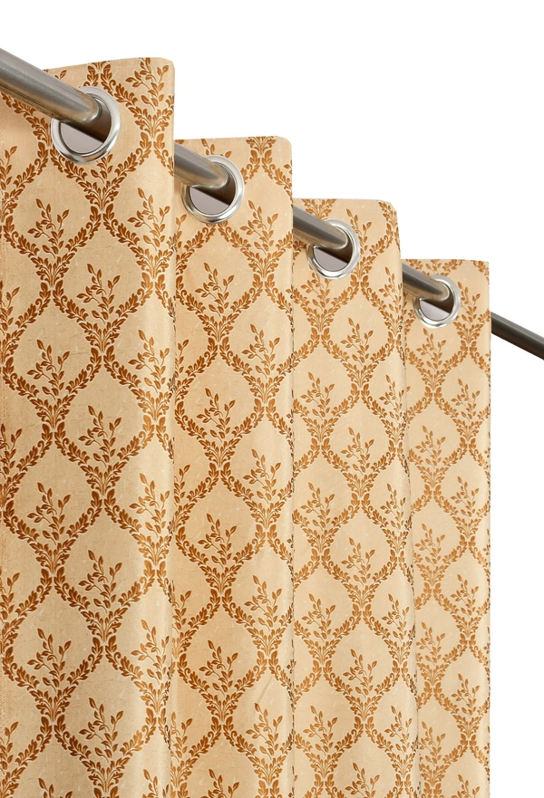 Panipat Textile Hub Polyester Eyelet Gold Designer Print curtains Pack of 2 - Door (4x7 Feet)