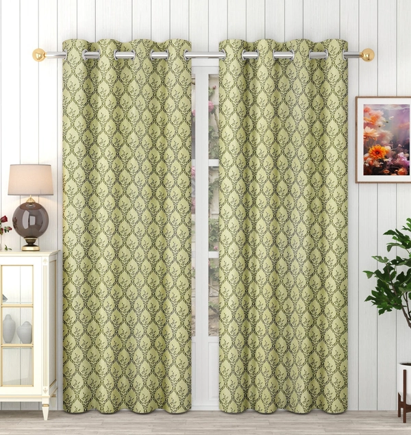 Panipat Textile Hub Polyester Eyelet Green Designer Print curtains Pack of 2 - Window (4x5 Feet)