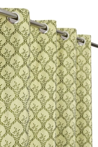 Panipat Textile Hub Polyester Eyelet Green Designer Print curtains Pack of 2 - Window (4x5 Feet)