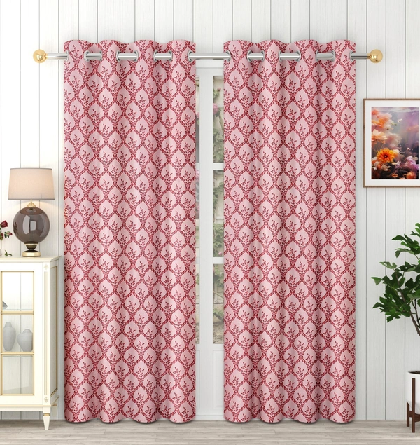 Panipat Textile Hub Polyester Eyelet Maroon Designer Print curtains Pack of 2 - Window (4x5 Feet)