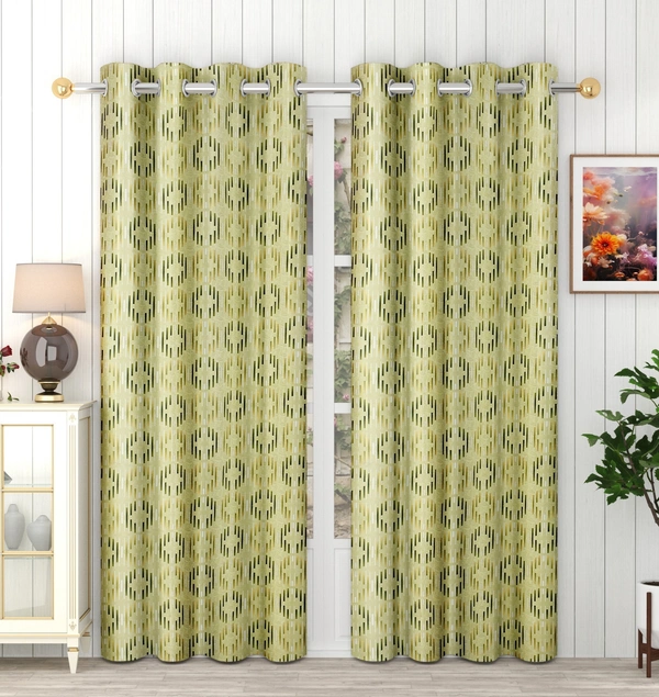 Panipat Textile Hub Polyester Eyelet Green Designer Print curtains Pack of 2 - Long Door (4x9 Feet)