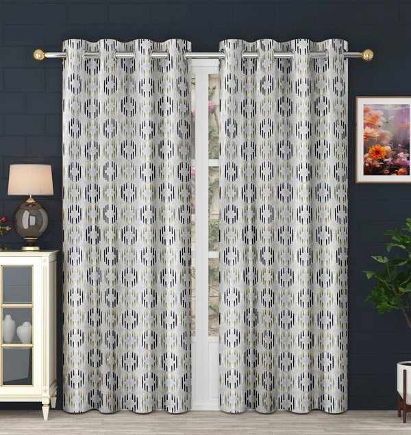 Panipat Textile Hub Polyester Eyelet Grey Designer Print curtains Pack of 2 - Window (4x5 Feet)