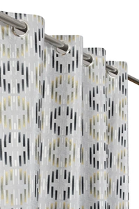 Panipat Textile Hub Polyester Eyelet Grey Designer Print curtains Pack of 2 - Window (4x5 Feet)