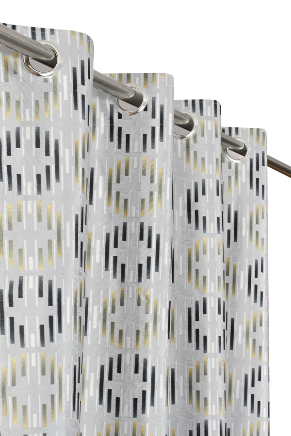Panipat Textile Hub Polyester Eyelet Grey Designer Print curtains Pack of 2 - Window (4x5 Feet)