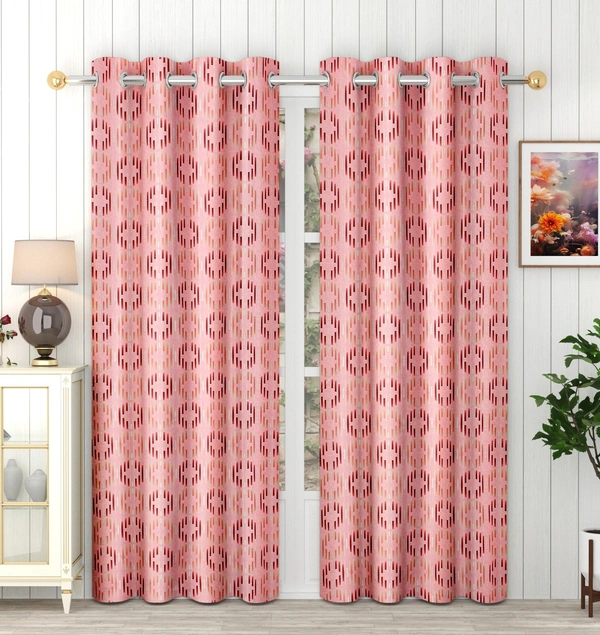 Panipat Textile Hub Polyester Eyelet Maroon Designer Print curtains Pack of 2 - Door (4x7 Feet)