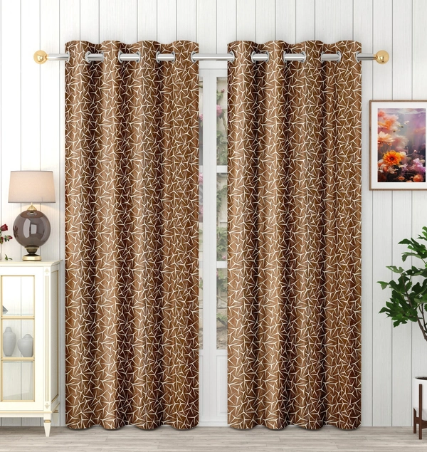 Panipat Textile Hub Polyester Eyelet Brown Designer Print curtains Pack of 2 - Window (4x5 Feet)