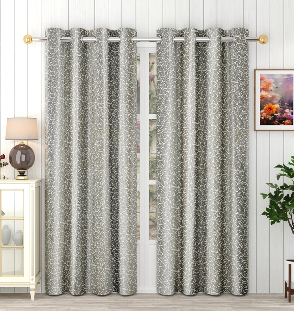 Panipat Textile Hub Polyester Eyelet Grey Designer Print curtains Pack of 2 - Window (4x5 Feet)