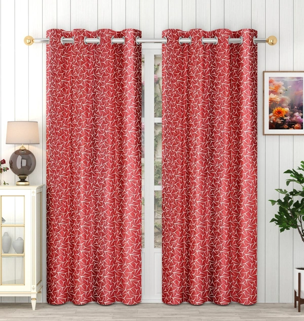 Panipat Textile Hub Polyester Eyelet Maroon Designer Print curtains Pack of 2 - Long Door (4x9 Feet)