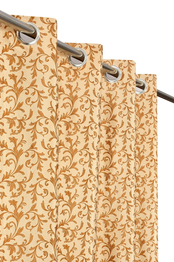 Panipat Textile Hub Polyester Eyelet Gold Designer Print curtains Pack of 2 - Long Door (4x9 Feet)