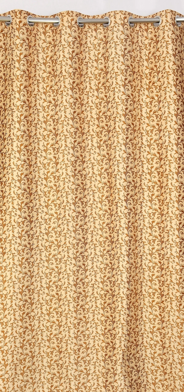 Panipat Textile Hub Polyester Eyelet Gold Designer Print curtains Pack of 2 - Long Door (4x9 Feet)