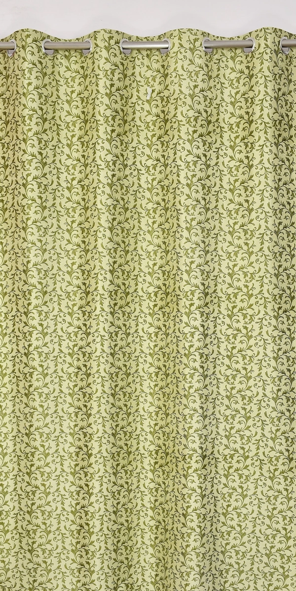 Panipat Textile Hub Polyester Eyelet Green Designer Print curtains Pack of 2 - Window (4x5 Feet)