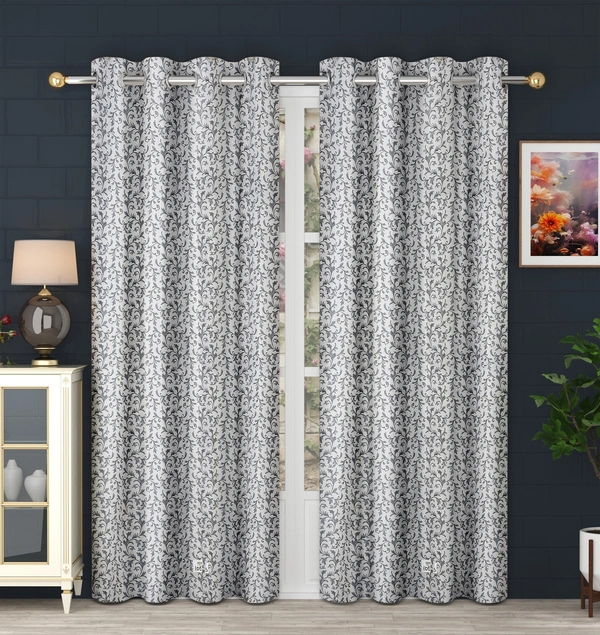 Panipat Textile Hub Polyester Eyelet Grey Designer Print curtains Pack of 2 - Window (4x5 Feet)