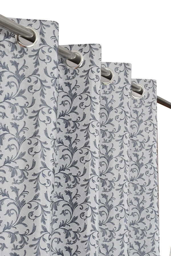 Panipat Textile Hub Polyester Eyelet Grey Designer Print curtains Pack of 2 - Window (4x5 Feet)