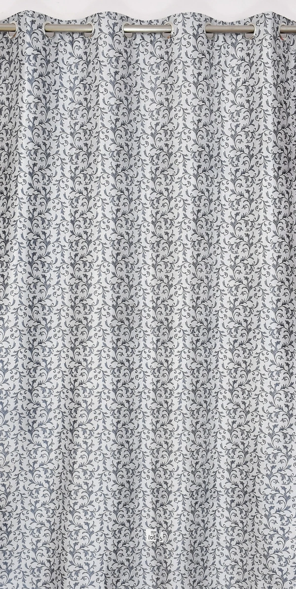 Panipat Textile Hub Polyester Eyelet Grey Designer Print curtains Pack of 2 - Window (4x5 Feet)