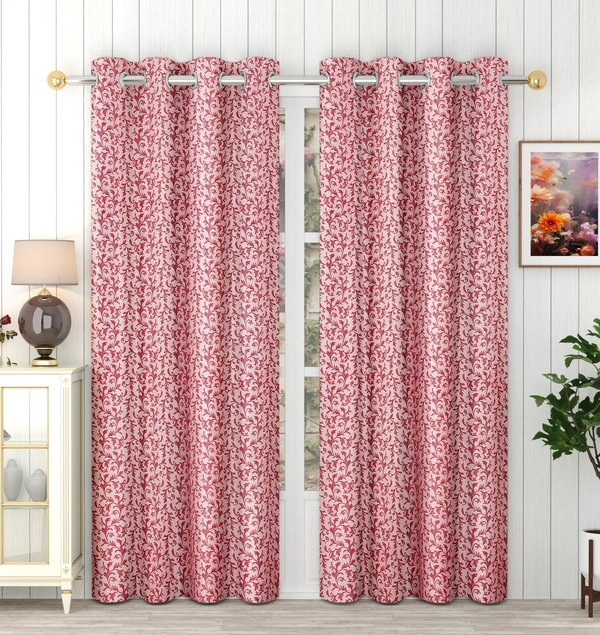 Panipat Textile Hub Polyester Eyelet Maroon Designer Print curtains Pack of 2 - Window (4x5 Feet)