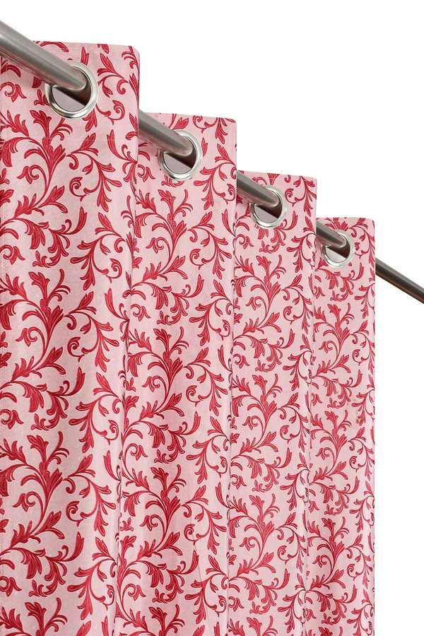 Panipat Textile Hub Polyester Eyelet Maroon Designer Print curtains Pack of 2 - Window (4x5 Feet)