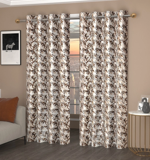 Panipat Textile Hub Polyester Eyelet Brown Designer Print curtains Pack of 2 - Door (4x7 Feet), Woody Brown