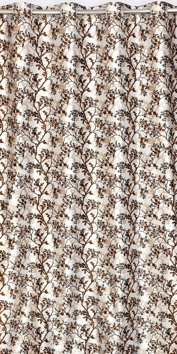 Panipat Textile Hub Polyester Eyelet Brown Designer Print curtains Pack of 2 - Door (4x7 Feet), Woody Brown