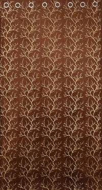Brown velvet Premium Shining Foil Chinaar Print Blackout Curtains Pack of 2  - Long Door (4 x9 Feet), Brown