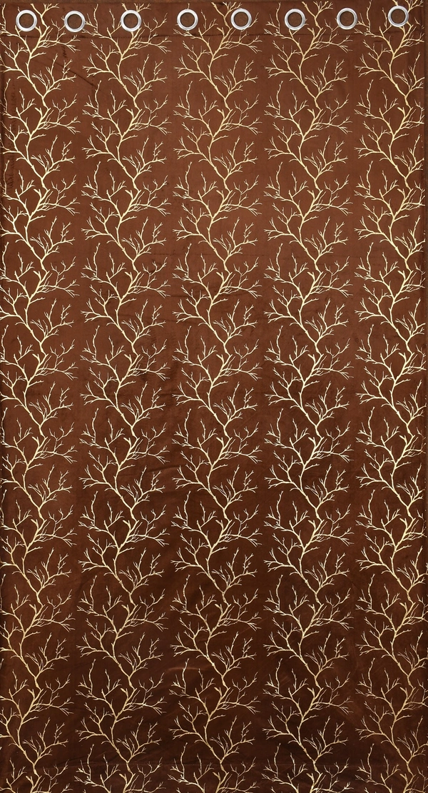 Brown velvet Premium Shining Foil Chinaar Print Blackout Curtains Pack of 2  - Long Door (4 x9 Feet), Brown