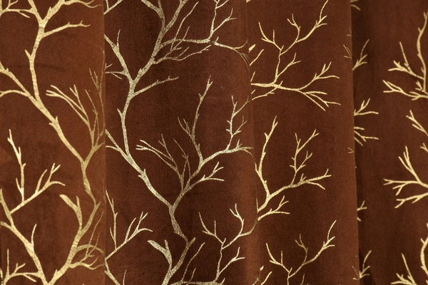 Brown velvet Premium Shining Foil Chinaar Print Blackout Curtains Pack of 2  - Long Door (4 x9 Feet), Brown
