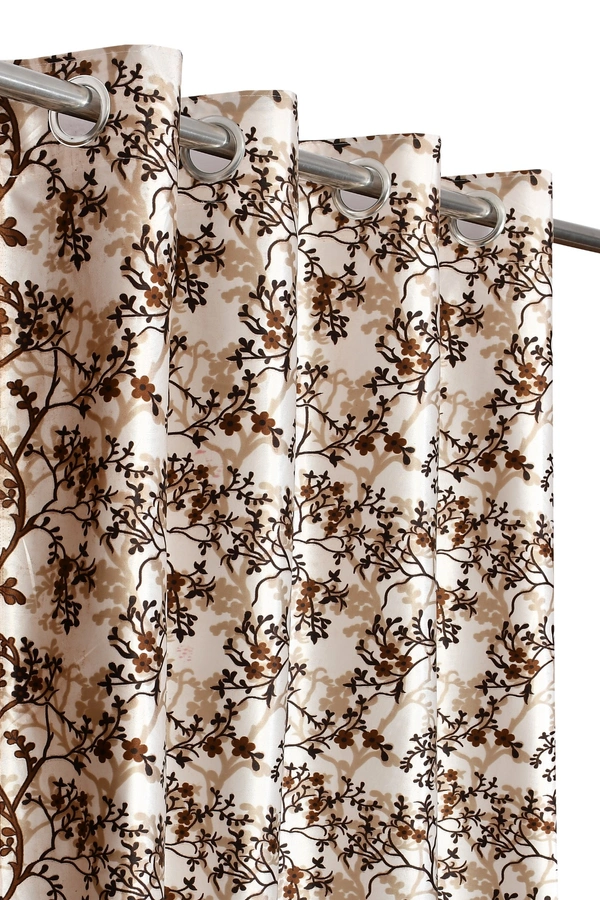 Panipat Textile Hub Polyester Eyelet Brown Designer Print curtains Pack of 2 - Door (4x7 Feet), Woody Brown