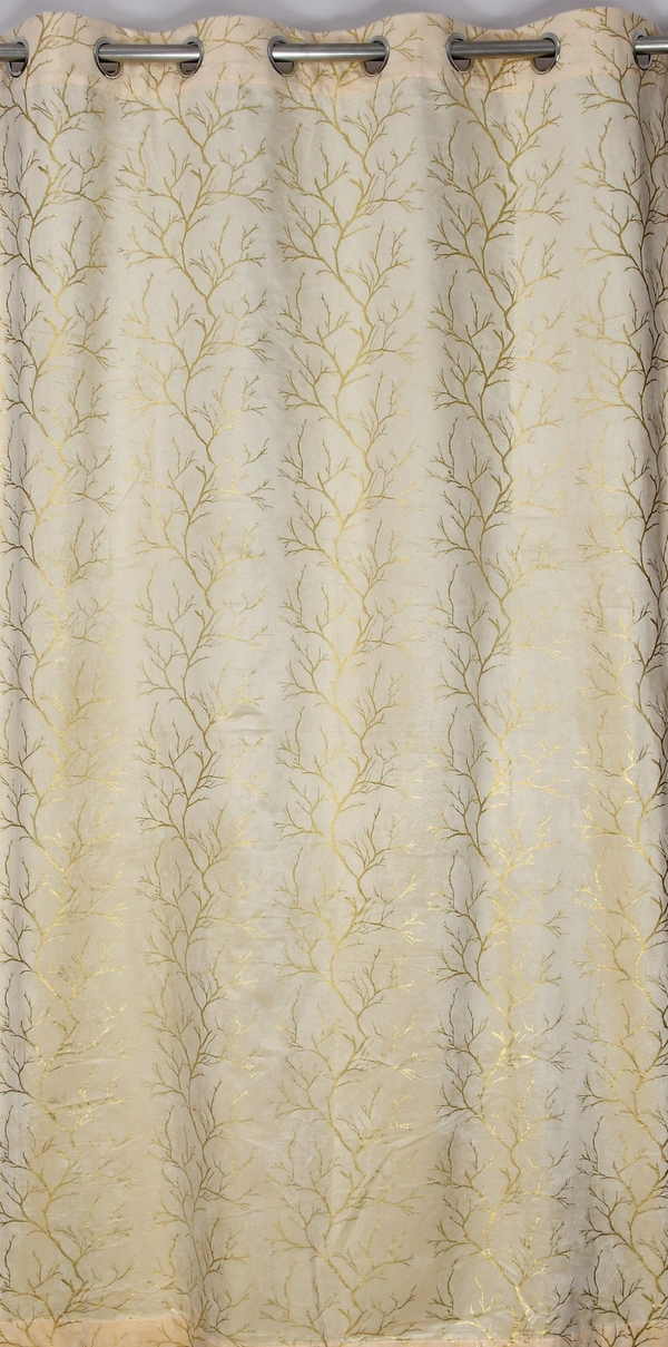 Cream velvet Premium Shining Foil Chinaar Print Blackout Curtains Pack of 2  - Door (4 x 7 Feet), Cream