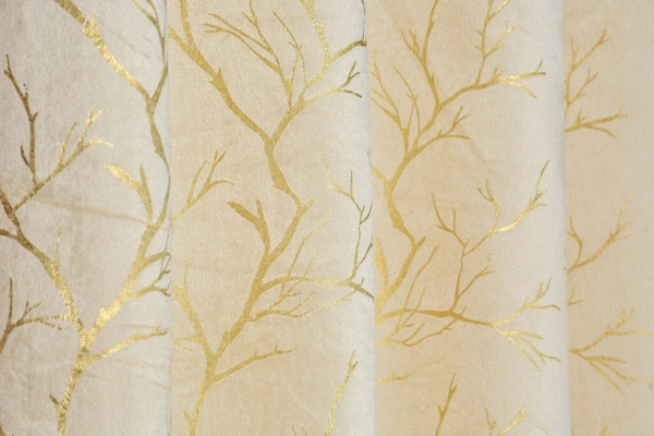 Cream velvet Premium Shining Foil Chinaar Print Blackout Curtains Pack of 2  - Door (4 x 7 Feet), Cream