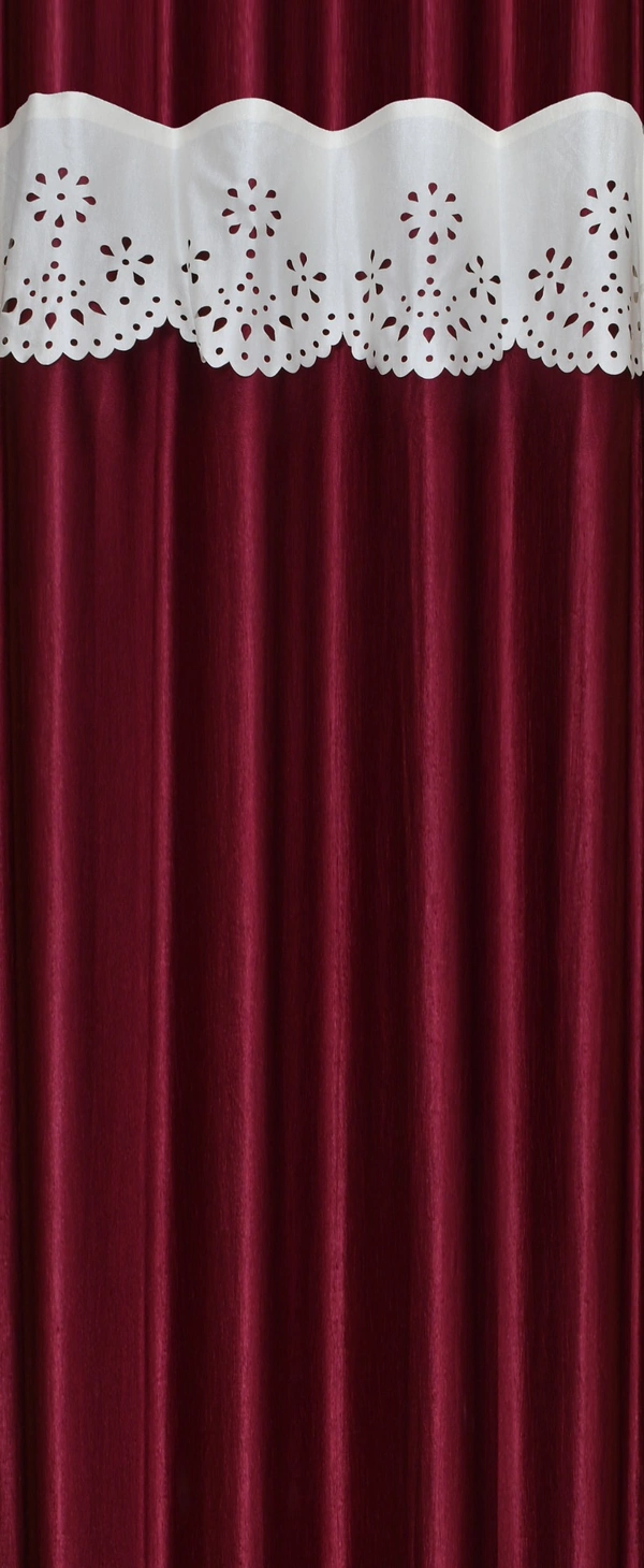 Home Garage Polyester Eyelet Valence Design Maroon Solid Curtains Pack of 2 - Long Door (4x9 Feet)