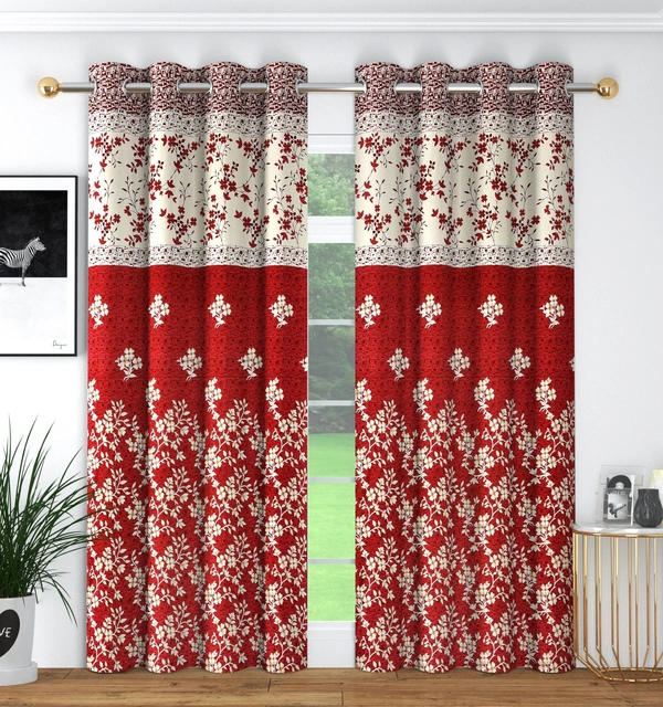 Panipat Textile Hub Polyester Eyelet Marron Designer Print curtains Pack of 2 - Window (4x5 Feet)