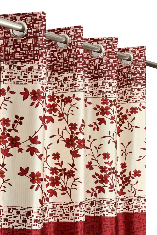 Panipat Textile Hub Polyester Eyelet Marron Designer Print curtains Pack of 2 - Window (4x5 Feet)