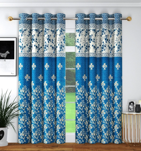 Panipat Textile Hub Polyester Eyelet Aqua Designer Print curtains Pack of 2 - Window (4x5 Feet)