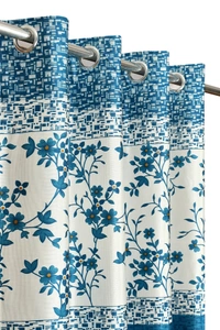 Panipat Textile Hub Polyester Eyelet Aqua Designer Print curtains Pack of 2 - Window (4x5 Feet)