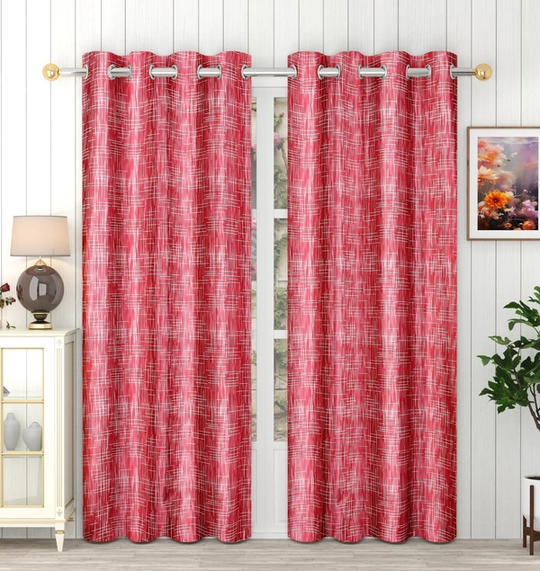 Panipat Textile Hub Polyester Eyelet Maroon Designer Print curtains Pack of 2 - Door (4x7 Feet)