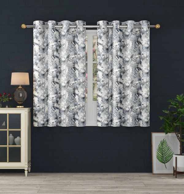 Grey Digital Print Shining Blackout Curtains Pack of 2 - (4 x 5 Feet)