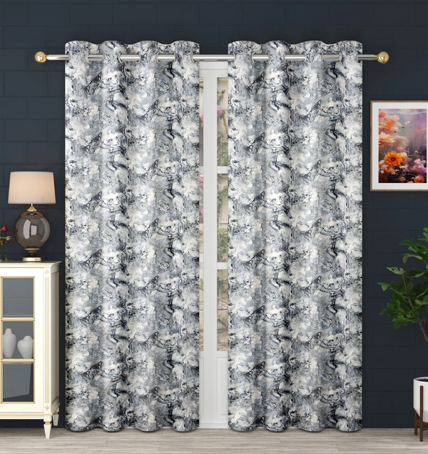 Grey Digital Print Shining Blackout Curtains Pack of 2 - (4 x9 Feet)