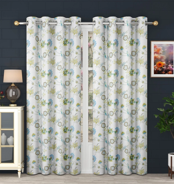 Green Digital Print Shining Blackout Curtains Pack of 2 - (4 x 7 Feet)