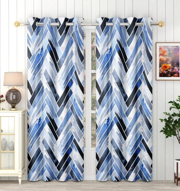Blue Digital Print Shining Blackout Curtains Pack of 2 - (4 x9 Feet)