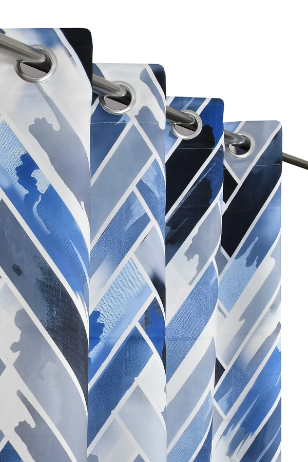 Blue Digital Print Shining Blackout Curtains Pack of 2 - (4 x 5 Feet)