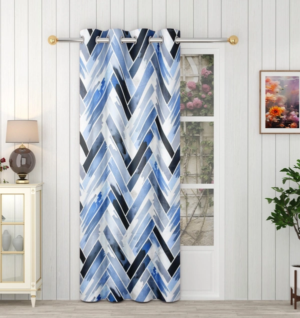 Blue Digital Print Shining Blackout Curtains Pack of 2 - (4 x9 Feet)