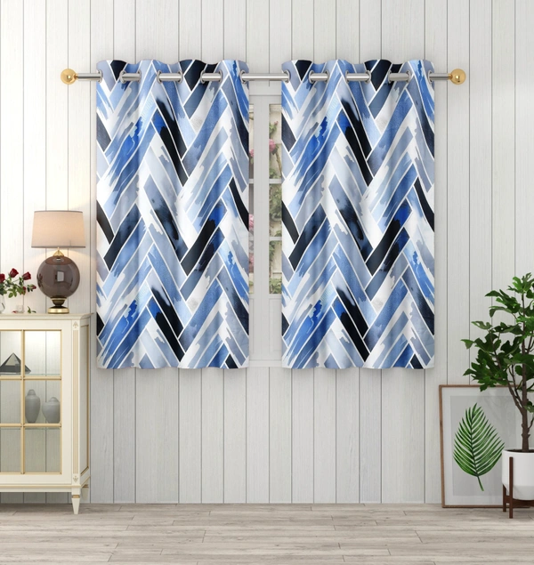 Blue Digital Print Shining Blackout Curtains Pack of 2 - (4 x 5 Feet)