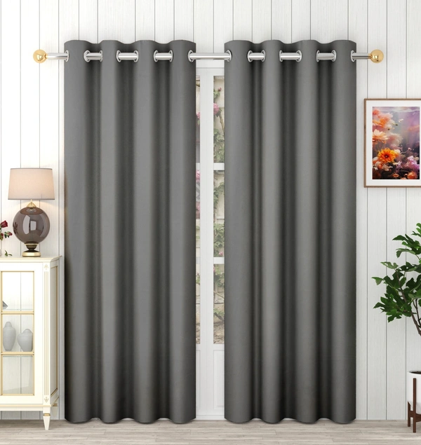 Panipat Textile Hub Polyester Eyelet Grey Designer Solid Blackout curtains Pack of 2 - Window (4x5 Feet)