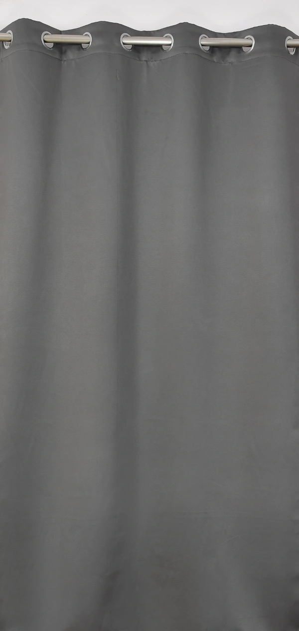 Panipat Textile Hub Polyester Eyelet Grey Designer Solid Blackout curtains Pack of 2 - Window (4x5 Feet)