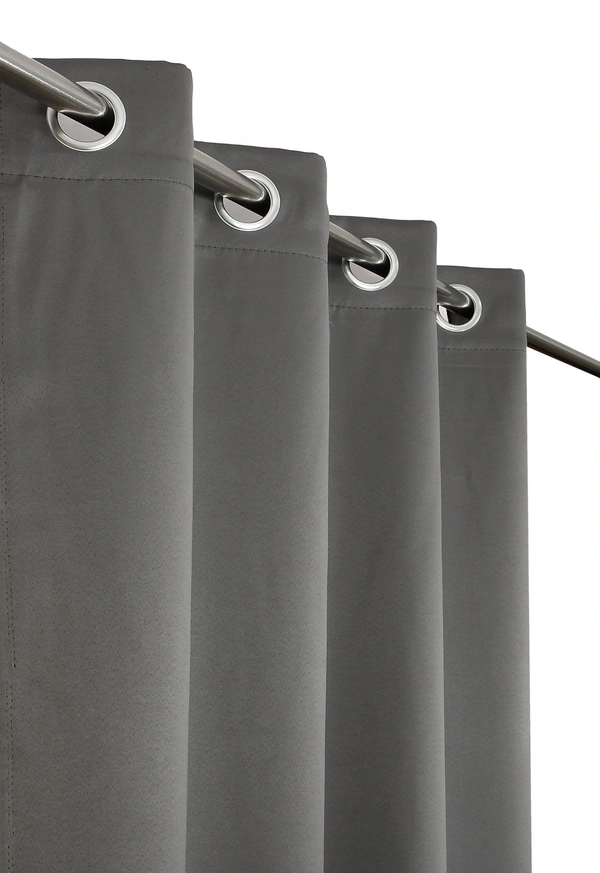 Panipat Textile Hub Polyester Eyelet Grey Designer Solid Blackout curtains Pack of 2 - Window (4x5 Feet)