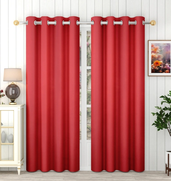 Panipat Textile Hub Polyester Eyelet Maroon Solid Blackout curtains Pack of 2 - Door (4x7 Feet)