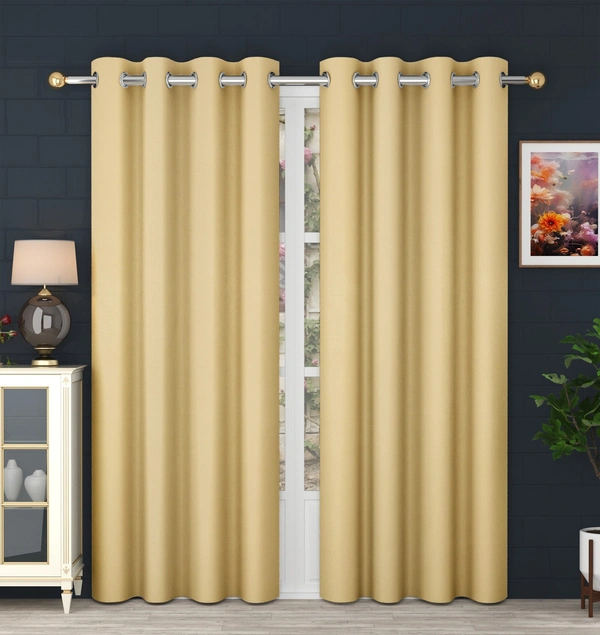Panipat Textile Hub Polyester Eyelet Khakhi Solid Blackout curtains Pack of 2 - Window (4x5 Feet)